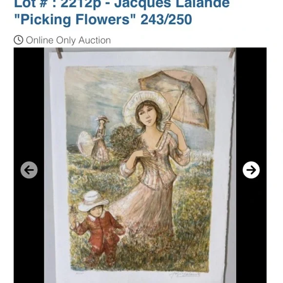 Jacques Lalandé “ Picking Flowers “‎ Lithograph # 243 of 250 Pencil Signed